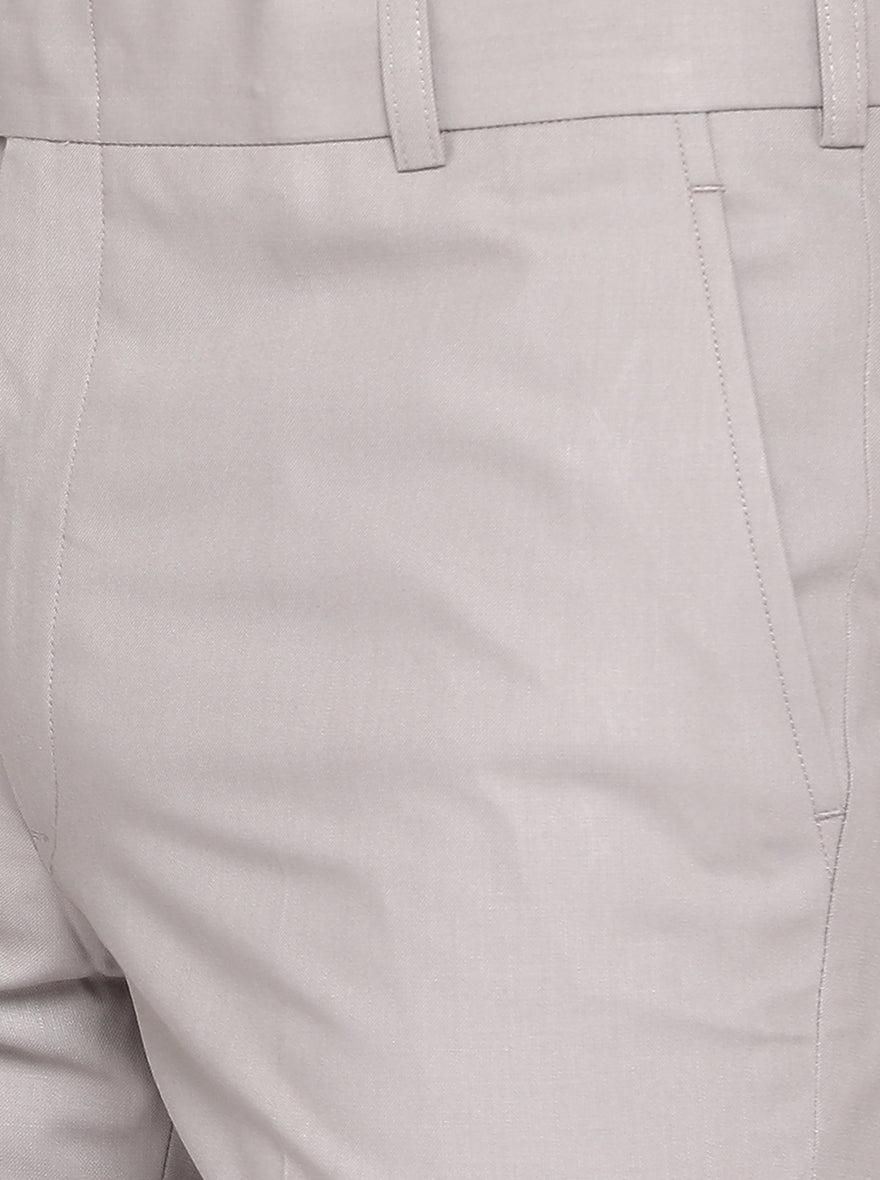 Light Grey Solid Slim Fit Formal Trouser | Metal