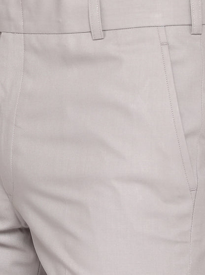 Light Grey Solid Slim Fit Formal Trouser | Metal