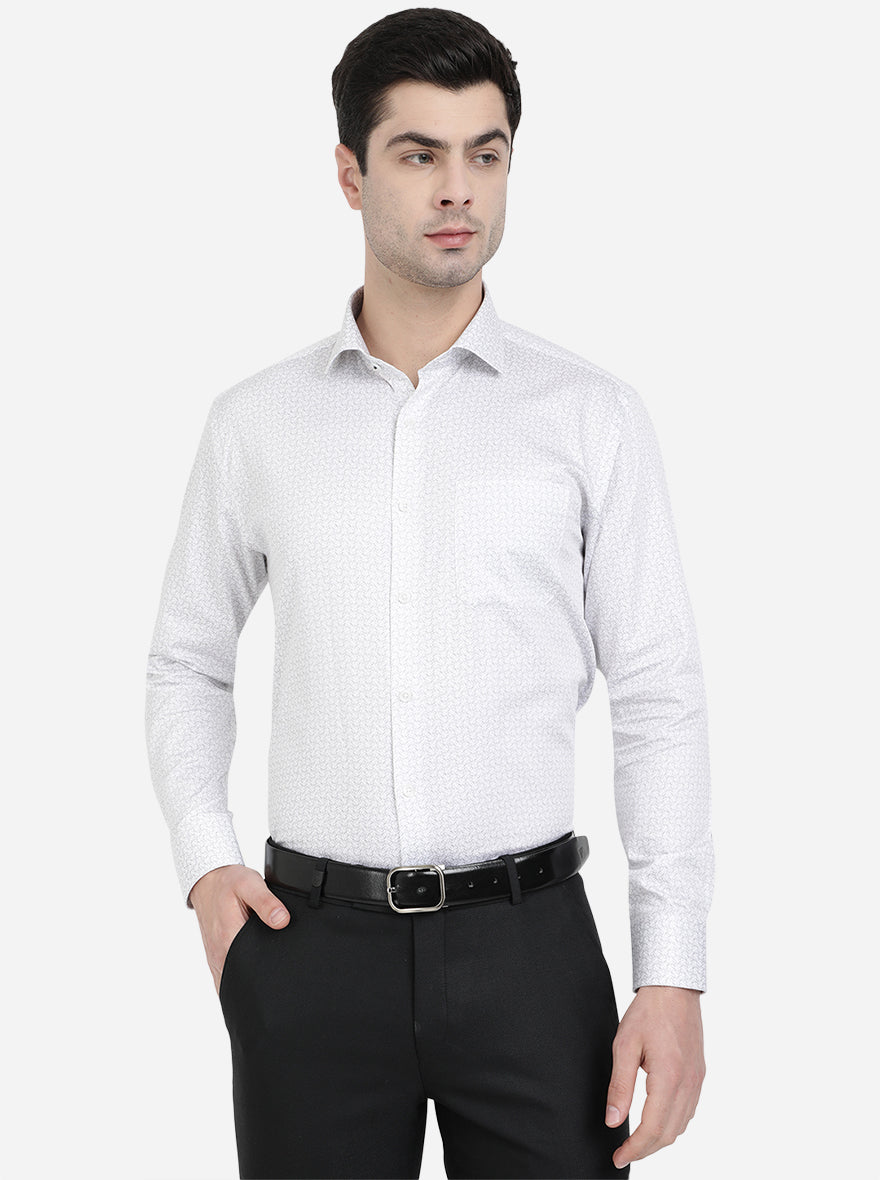 White & Grey Printed Regular Fit Formal Shirt | JadeBlue