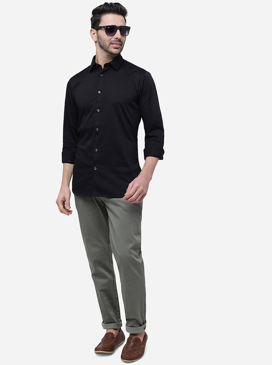 Olive Solid Uno Fit Casual Trouser | JadeBlue
