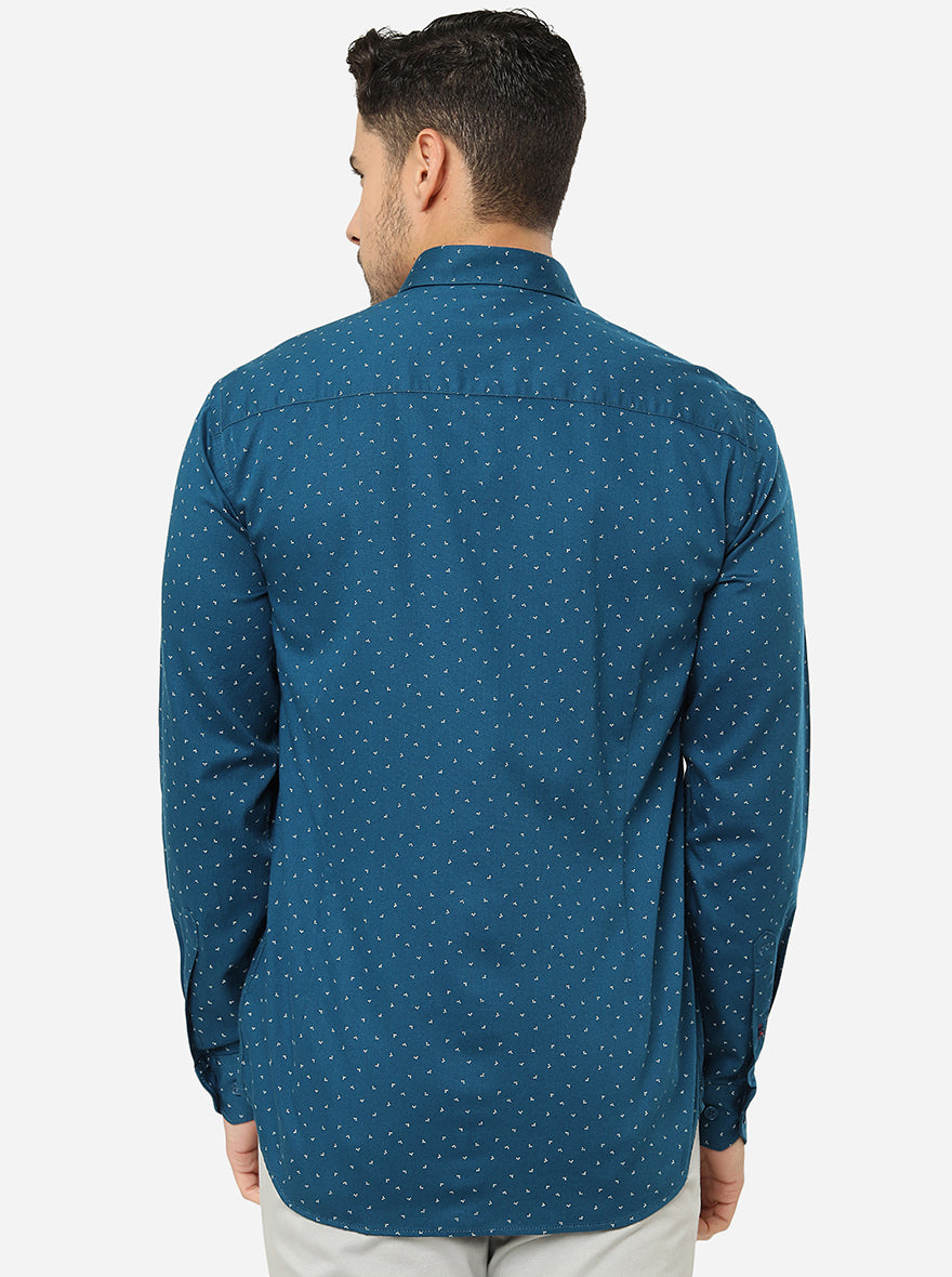Turkish Blue Printed Slim Fit Casual Shirt | JadeBlue