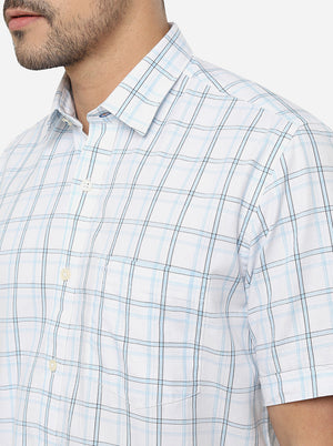 White Checked Slim Fit Casual Shirt | JadeBlue