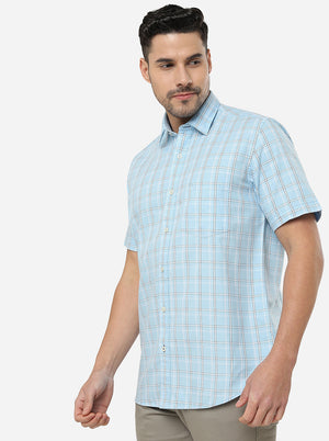 Light Blue Checked Slim Fit Casual Shirt | JadeBlue