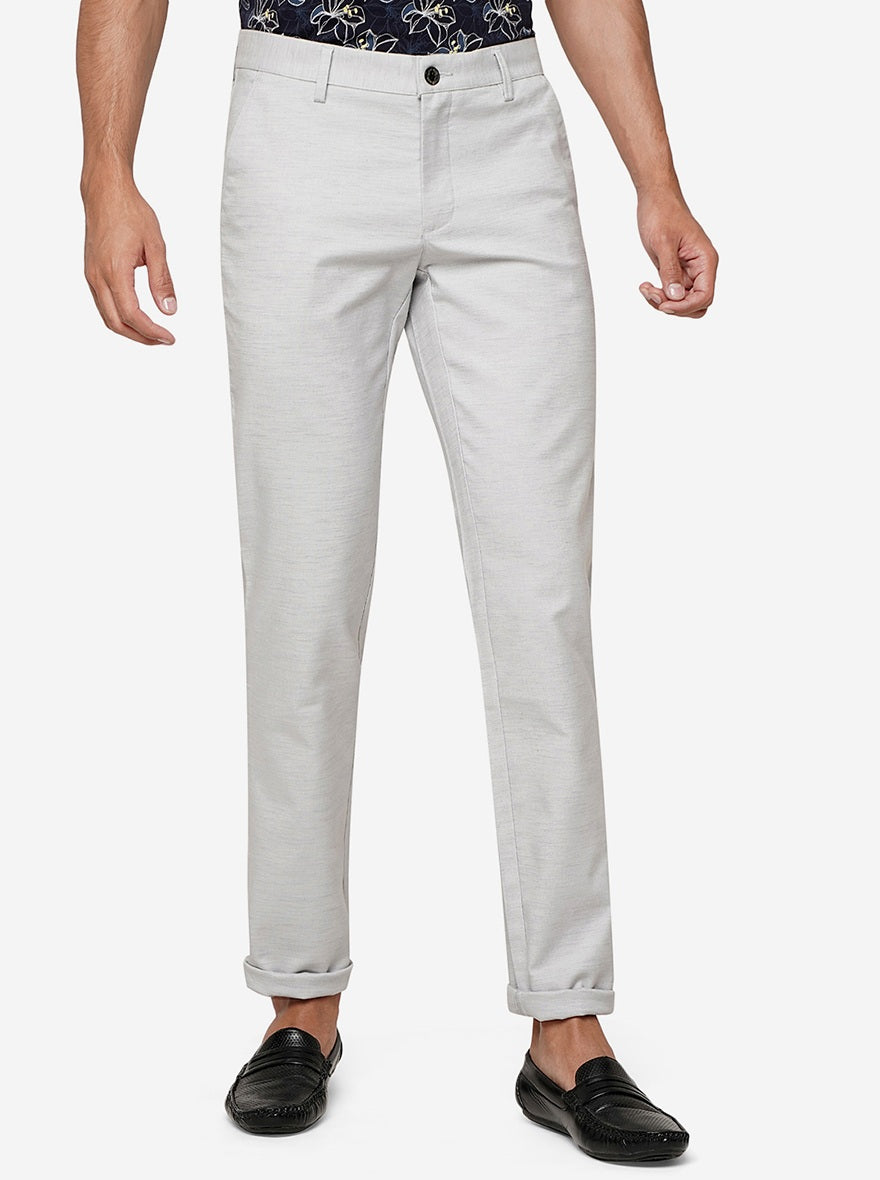 Stone Grey Solid Uno Fit Casual Trouser