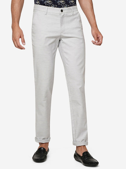 Stone Grey Solid Uno Fit Casual Trouser