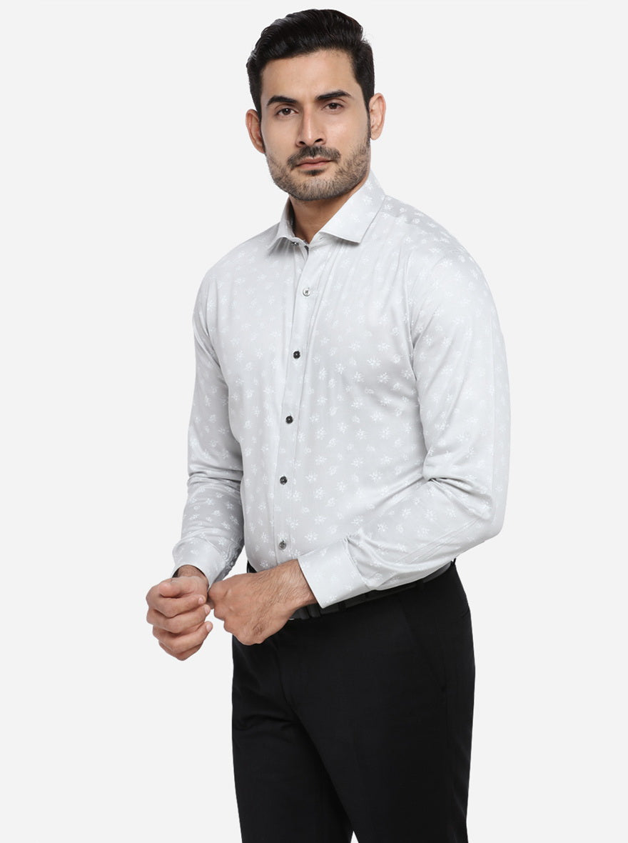 Light Grey Printed Slim Fit Party wear Shirt | Greenfibre