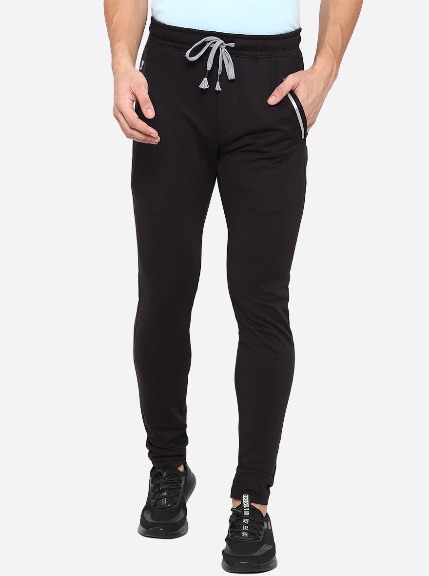 Black Solid Regular Fit Track Pants | JadeBlue