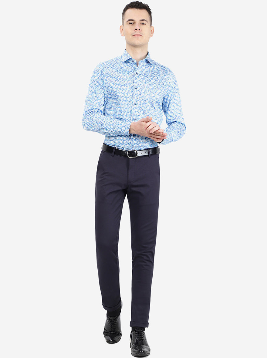 Navy Blue Solid Slim Fit Club Wear Trouser | JB Studio