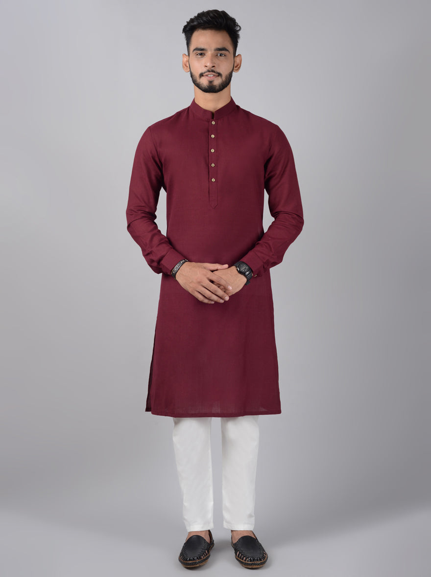 Wine Emb. Kurta Jacket Set – Curato