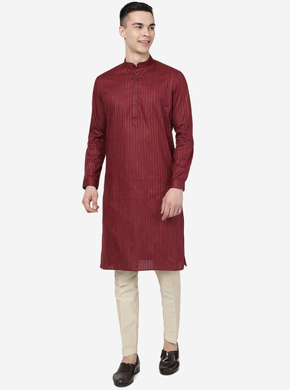 Malberry Red Solid Regular Fit Modi Kurta | JadeBlue