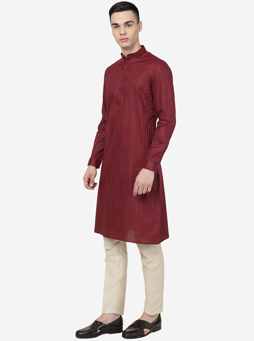 Malberry Red Solid Regular Fit Modi Kurta | JadeBlue