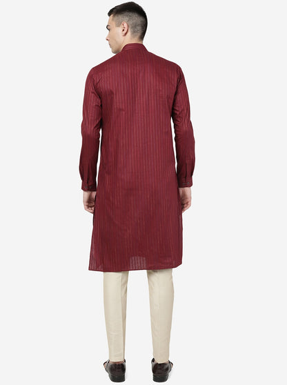 Malberry Red Solid Regular Fit Modi Kurta | JadeBlue