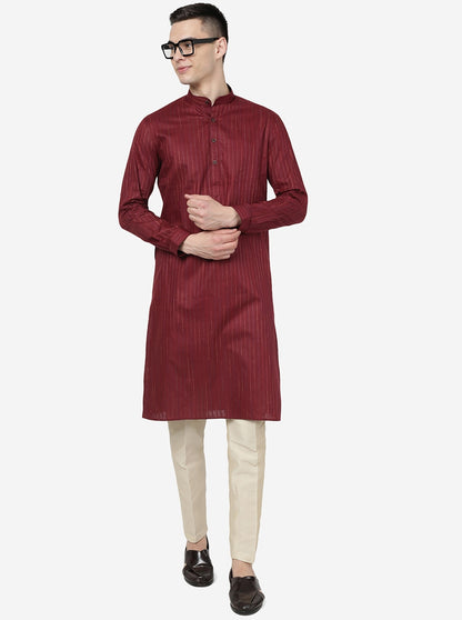 Malberry Red Solid Regular Fit Modi Kurta | JadeBlue