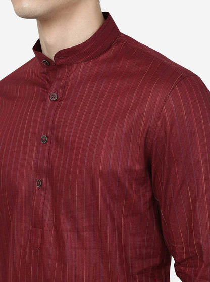 Malberry Red Solid Regular Fit Modi Kurta | JadeBlue