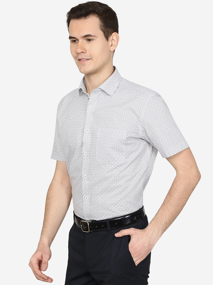 White & Black Printed Regular Fit Formal Shirt | JadeBlue
