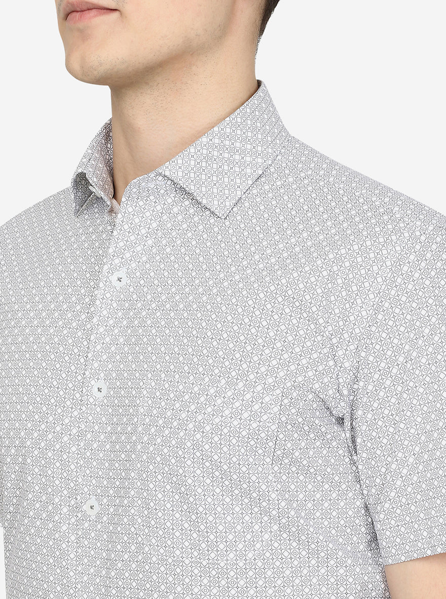 White & Black Printed Regular Fit Formal Shirt | JadeBlue