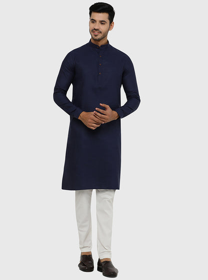 Navy Blue Solid Regular Fit Modi Kurta | JadeBlue