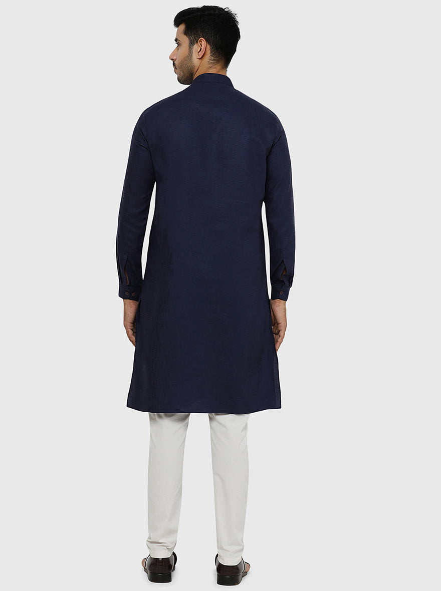 Navy Blue Solid Regular Fit Modi Kurta | JadeBlue
