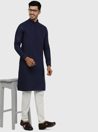 Navy Blue Solid Regular Fit Modi Kurta | JadeBlue