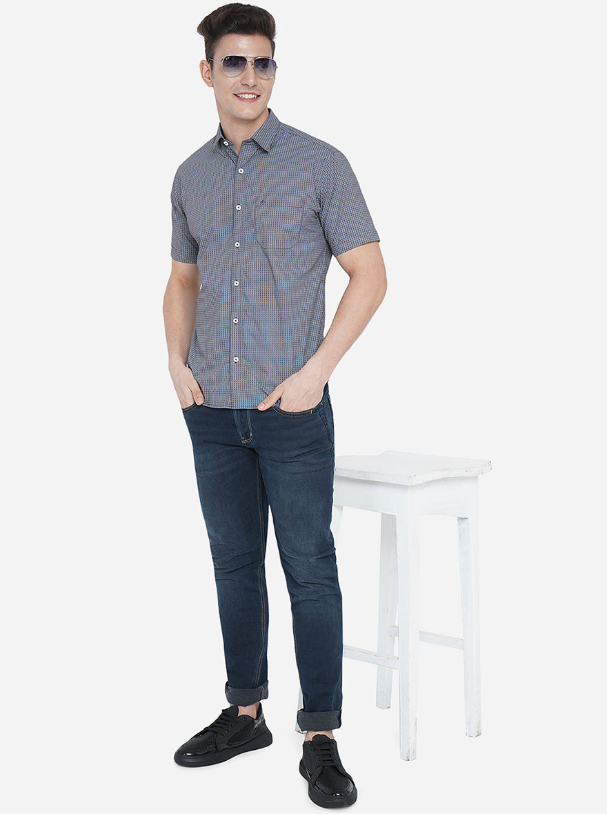 Brown Printed Classic Fit Semi Casual Shirt | Greenfibre