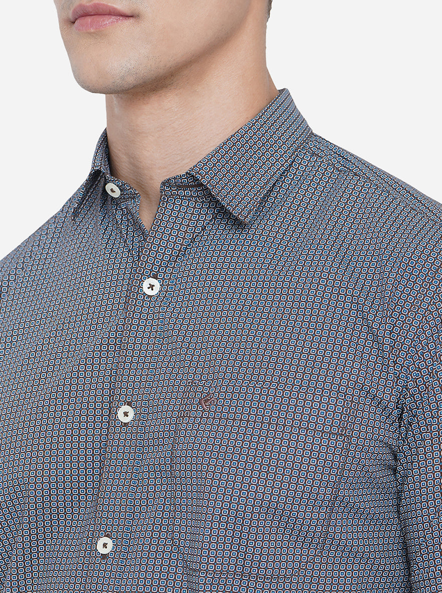 Brown Printed Classic Fit Semi Casual Shirt | Greenfibre