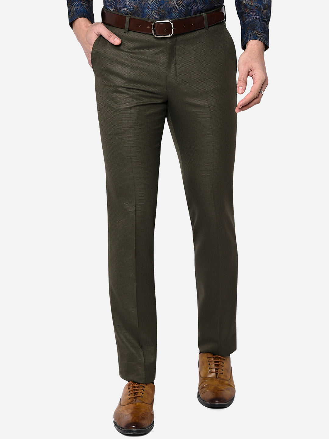 Buy Men Olive Slim Fit Solid Casual Trousers Online - 711397 | Allen Solly