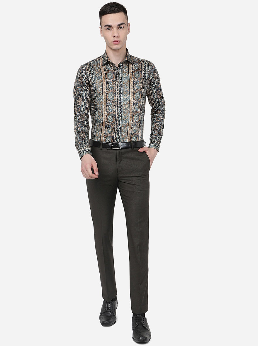 Blue Printed Slim Fit Party Wear Shirt | Wyre