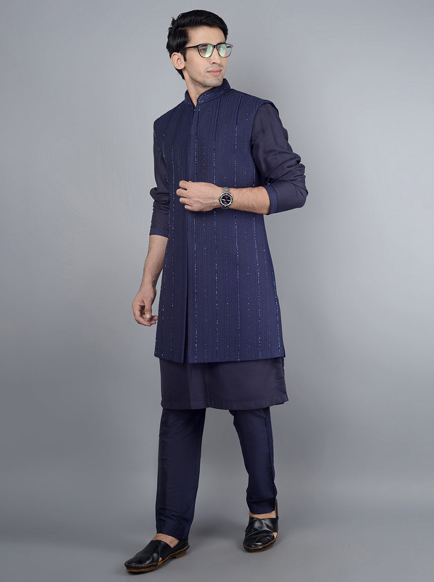 Navy Blue  Kurta Pajama With Koti | TULA