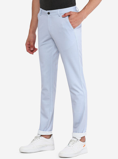 Light Blue Solid Venice Fit Casual Trouser | JadeBlue