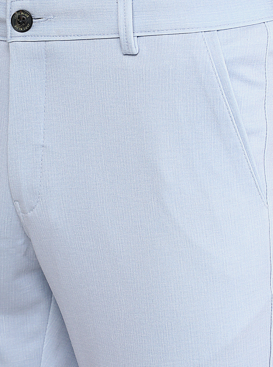 Light Blue Solid Venice Fit Casual Trouser | JadeBlue