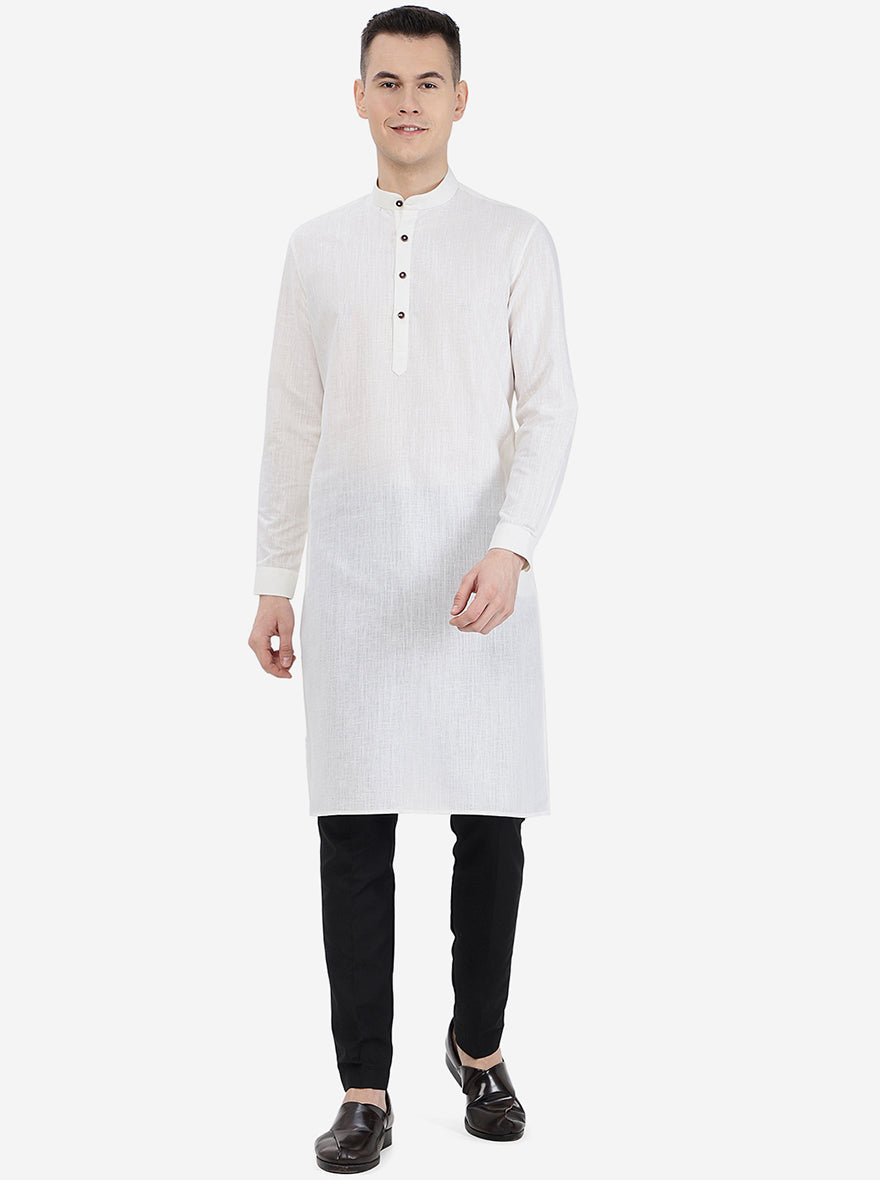 White Solid Regular Fit Modi Kurta | JadeBlue