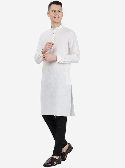 White Solid Regular Fit Modi Kurta | JadeBlue