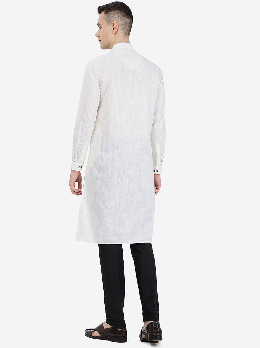 White Solid Regular Fit Modi Kurta | JadeBlue