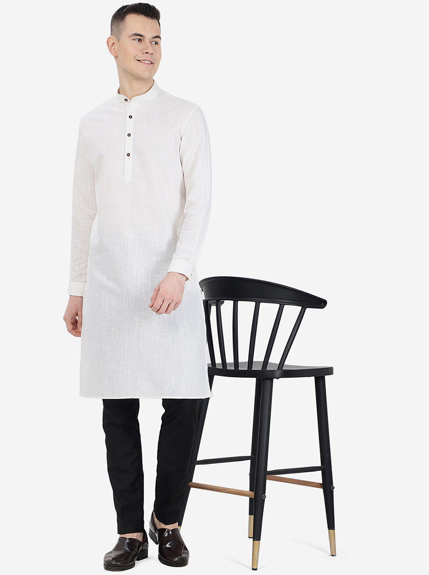 White Solid Regular Fit Modi Kurta | JadeBlue