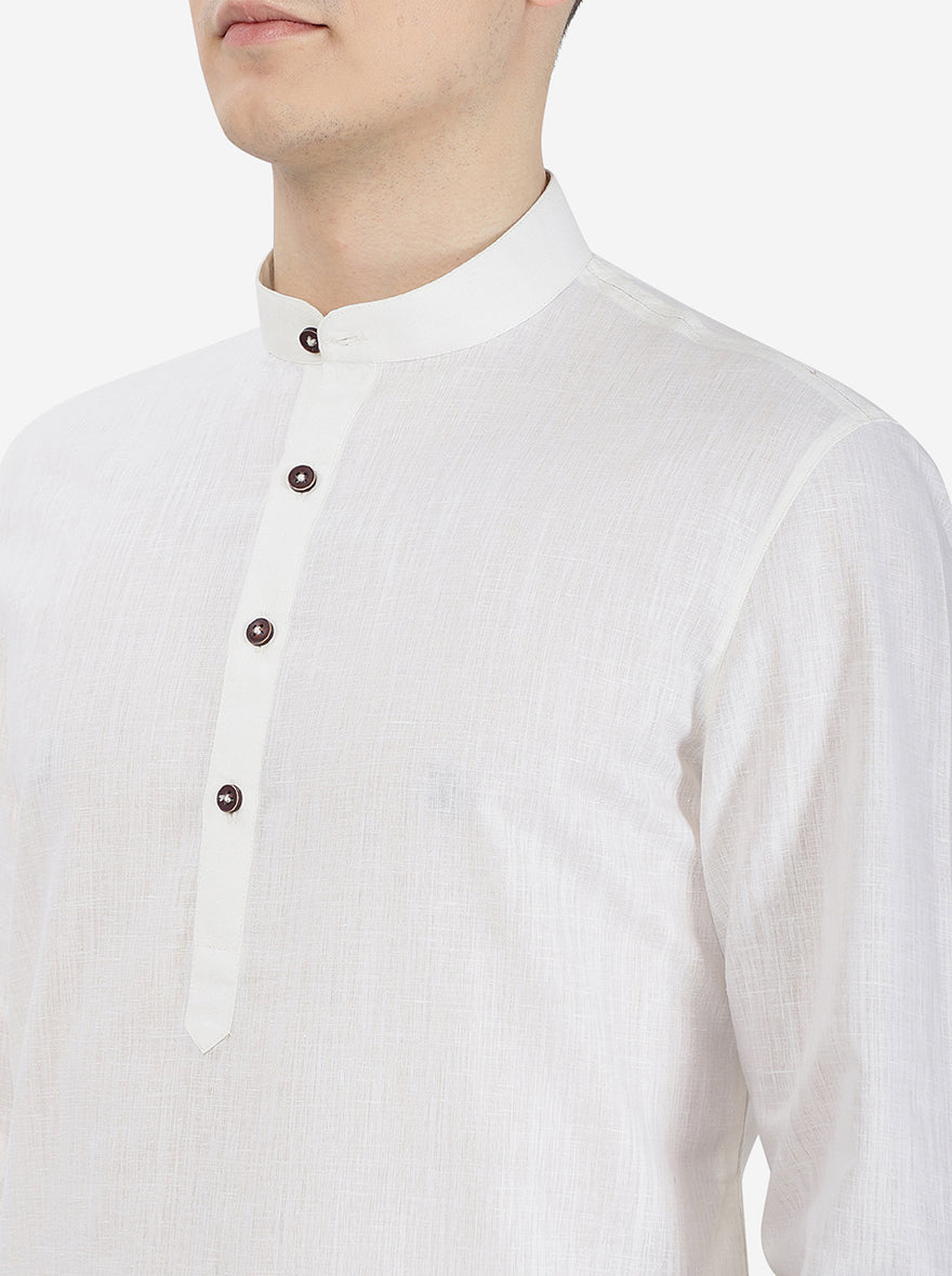 White Solid Regular Fit Modi Kurta | JadeBlue