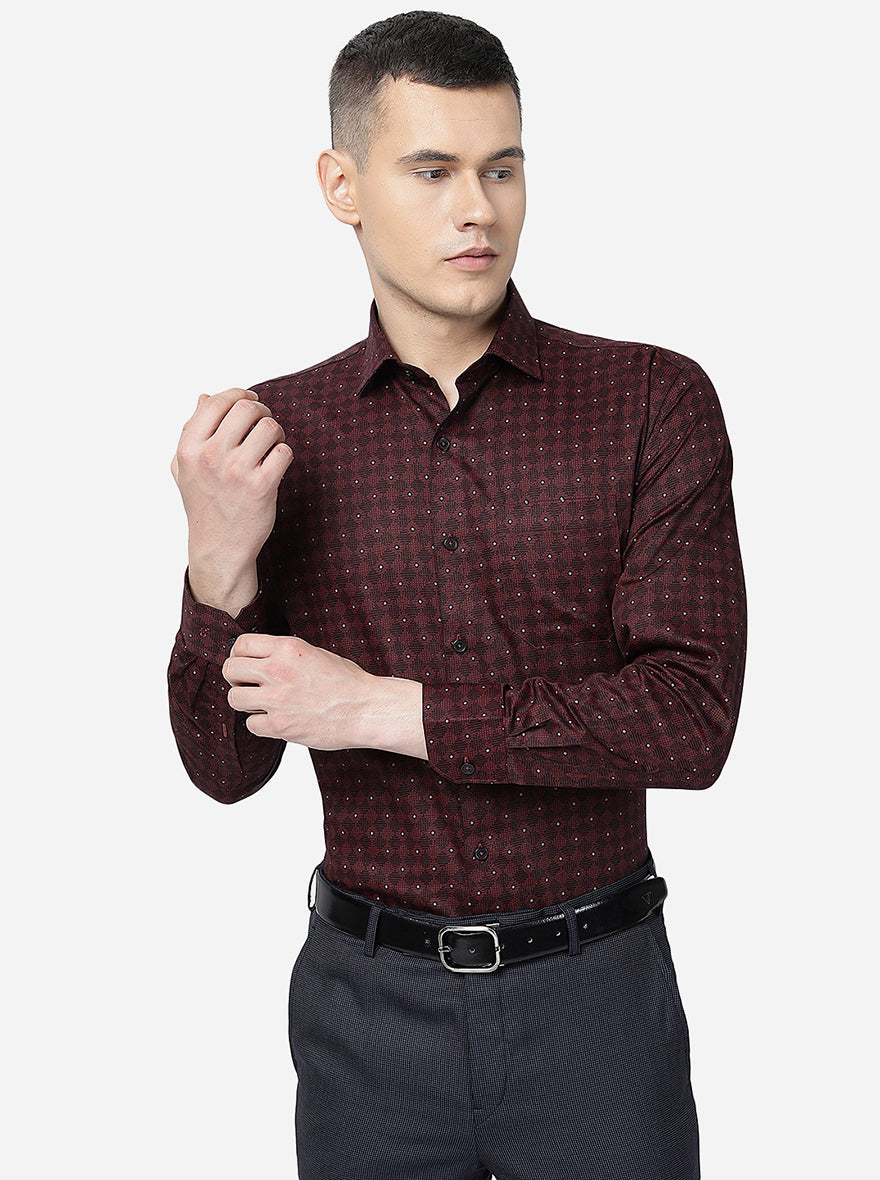 Maroon Printed Regular Fit Formal Shirt | JadeBlue
