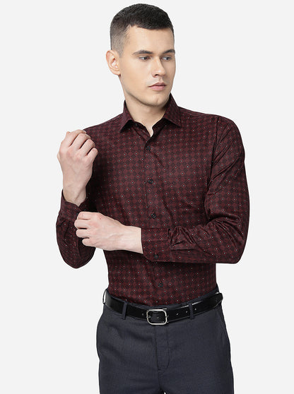 Maroon Printed Regular Fit Formal Shirt | JadeBlue