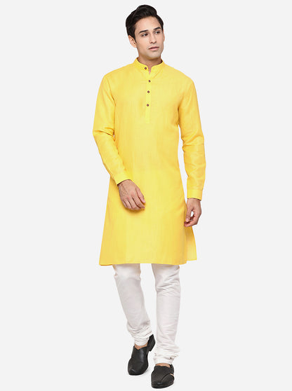 Yellow Self Design Regular Fit Modi Kurta | Modi Kurta