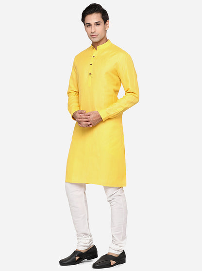 Yellow Self Design Regular Fit Modi Kurta | Modi Kurta