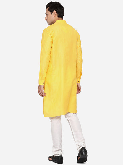 Yellow Self Design Regular Fit Modi Kurta | Modi Kurta