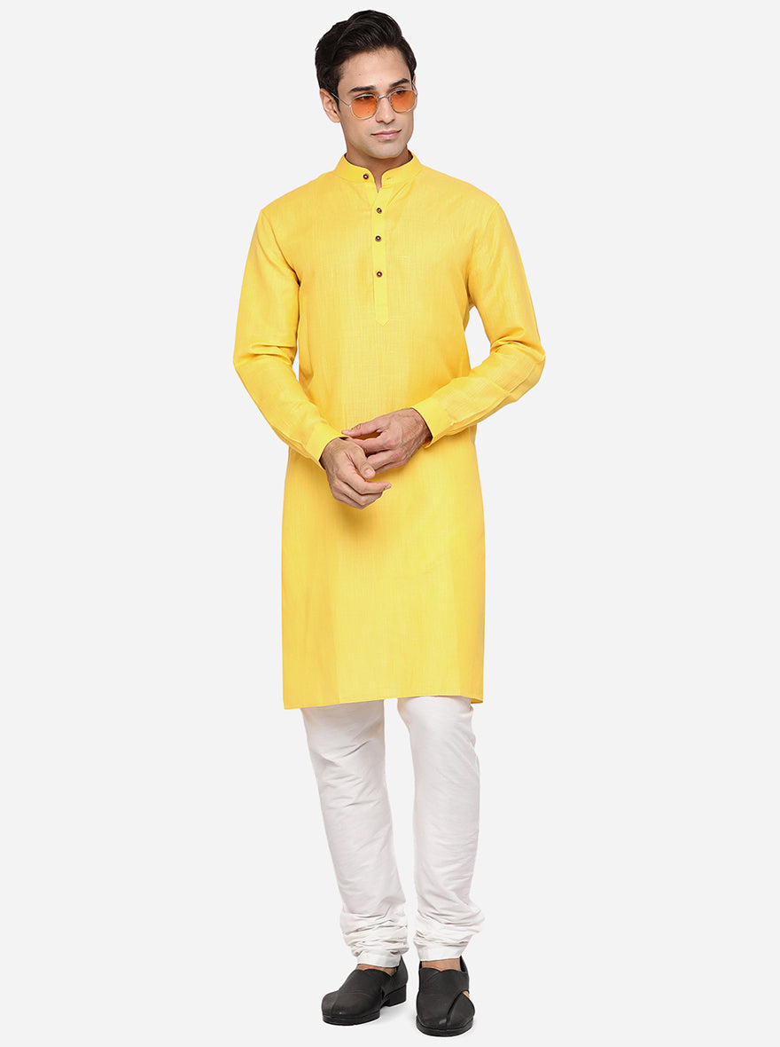 Yellow Self Design Regular Fit Modi Kurta | Modi Kurta