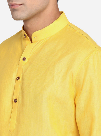 Yellow Self Design Regular Fit Modi Kurta | Modi Kurta